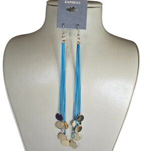 Express Women's Gold Plated Blue Statement Hook Earrings NWT